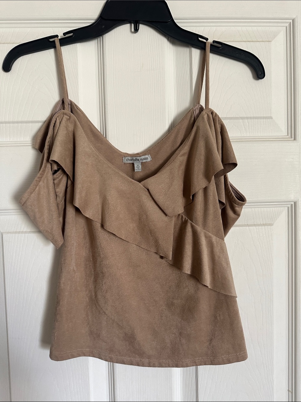 Charlotte Russe Taupe Ruffle Cold-Shoulder Cami Top